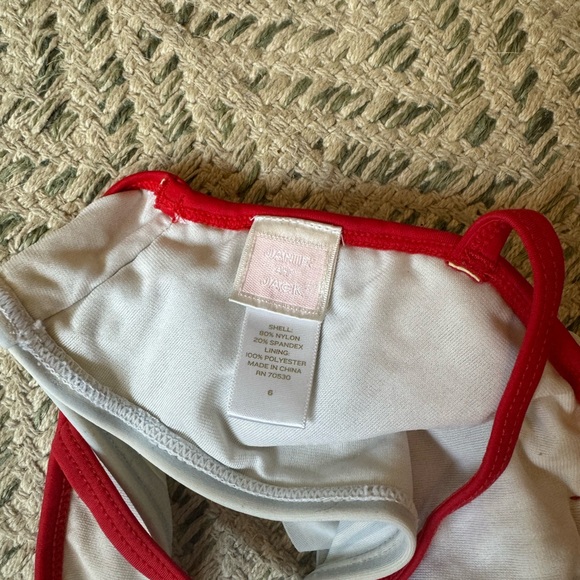 Janie and Jack blue and white striped swimsuit with red bow Girls size 6 - Picture 4 of 5